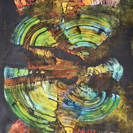 The birth of a birdwormIngrown masks. monotypia,  54 x 36 cm  na papierze Fabriano 2019.JPG